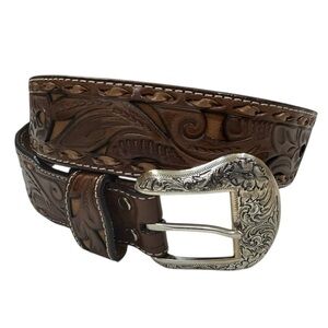 Nocona Leather Floral with Tan Inlay & Lace Western Belt Sz44